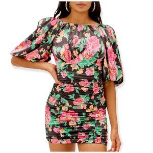 NWT For Love and Lemons Jolie Mini Dress with Puff Sleeves in Black - S